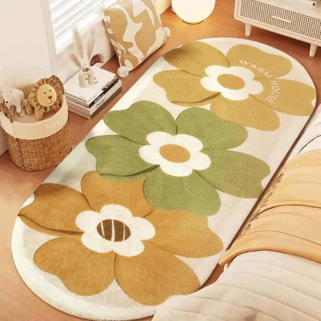Waschbarer Polyester-Teppich mit floralem Muster in Mehrfarbig, unregelmäßige Form für Wohnzimmer und Schlafzimmer, Breite: 40 cm, Länge: 60 cm - Bild 1
