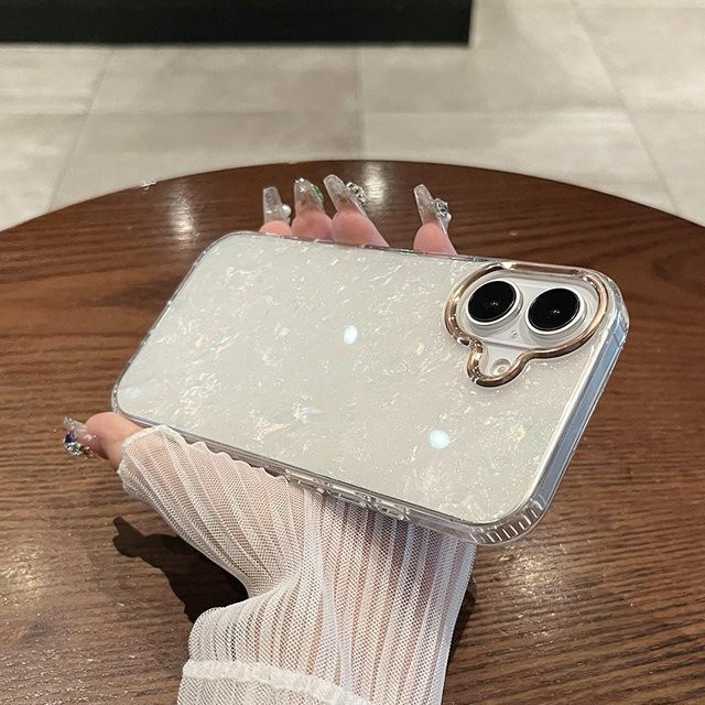 Yiran Handyhülle mit Muschelmuster und Glitzer-Effekt für iPhone 12 bis iPhone 16 Pro Max Plus, Stoßfest und Weich, Farbe: Grau - Bild 1