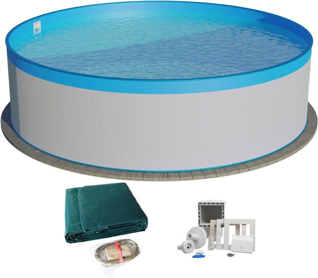 Waterman Stahlwandpool Set 3-teilig rund in Weiß und Blau, Durchmesser: 550 cm, Höhe: 120 cm - Bild 1