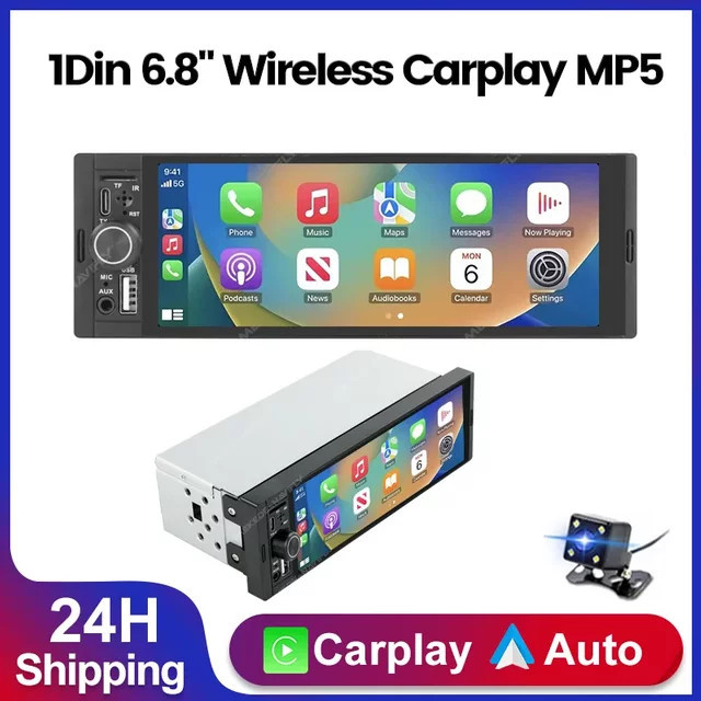 STRONGNAVI Universal 1 Din Autoradio mit 6,86 Zoll Display, Carplay und Android Auto, Stereo Smart System Video Player mit FM Receiver und Aux, Schwarz - Bild 1