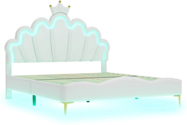 okwish Polsterbett für Kinder mit LED-Unterbettbeleuchtung in Weiß, B/T/H: 140 x 200 x 129 cm - Bild 1