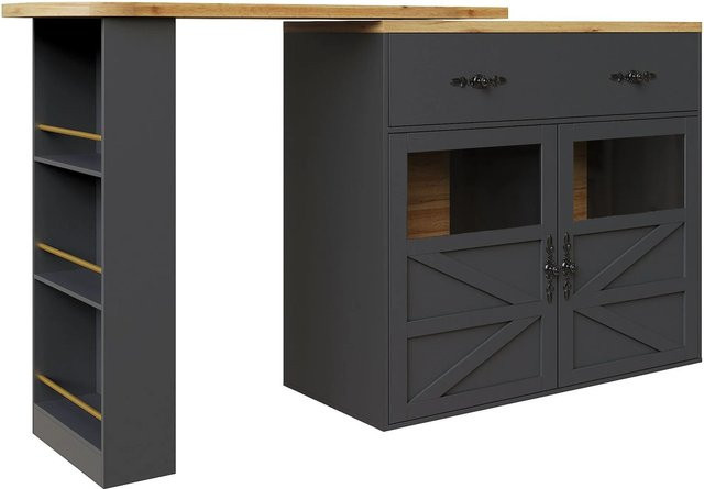 Merax Ausziehbarer Bartisch mit 360 Grad Drehbarkeit und Regalen in Schwarz, B/T/H: 138-204 x 39 x 104 cm - Bild 1