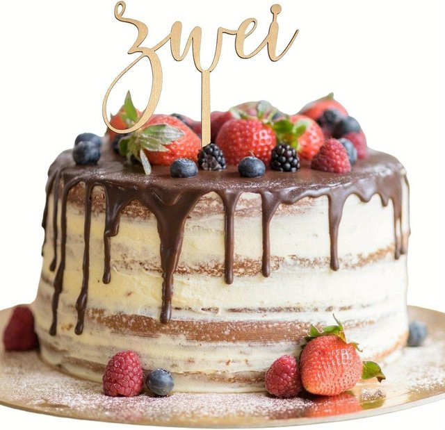 Rustikaler Kuchenaufsatz aus Holz für den 2. Geburtstag in Beige - Bild 1