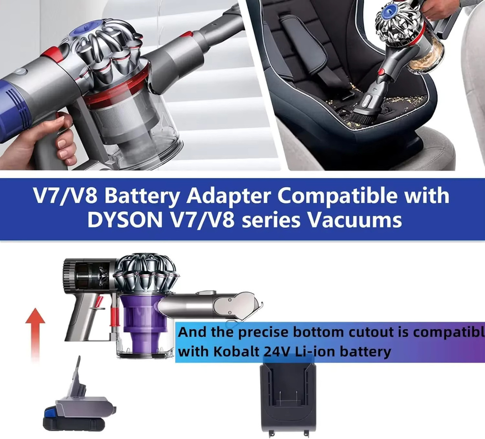 Akku-Adapter-Konverter für Dyson V6 V7 V8 Staubsauger kompatibel mit Kobalt 24V Akku KBT24V6 KBT24V7V8 in Grau - Bild 2
