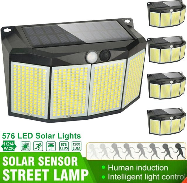 Leclstar Solar-LED-Flutlichter für den Außenbereich mit 576 LEDs, Bewegungsmelder und 3 Modi, wasserdichte Sicherheitsleuchte in Weiß und Schwarz für Garten, Weg und Garage - Bild 1