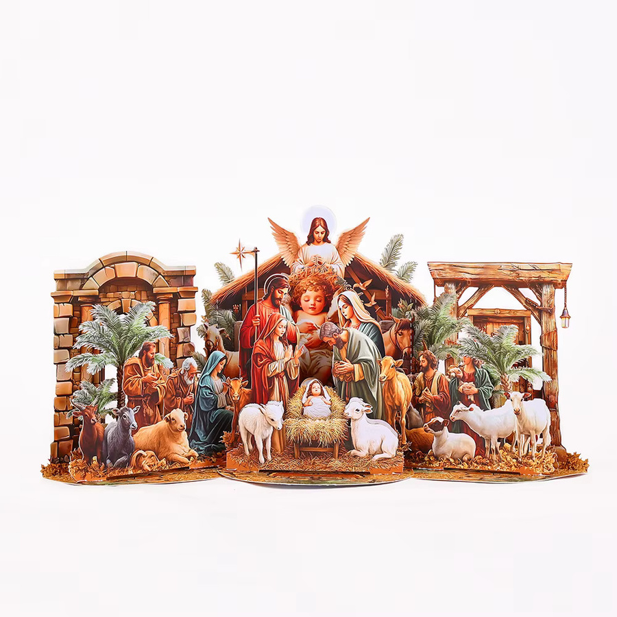 Opjoys 3D-Grußkarten Krippe religiöse Weihnachtsgeschenk Kirchendekoration bunt - Bild 2