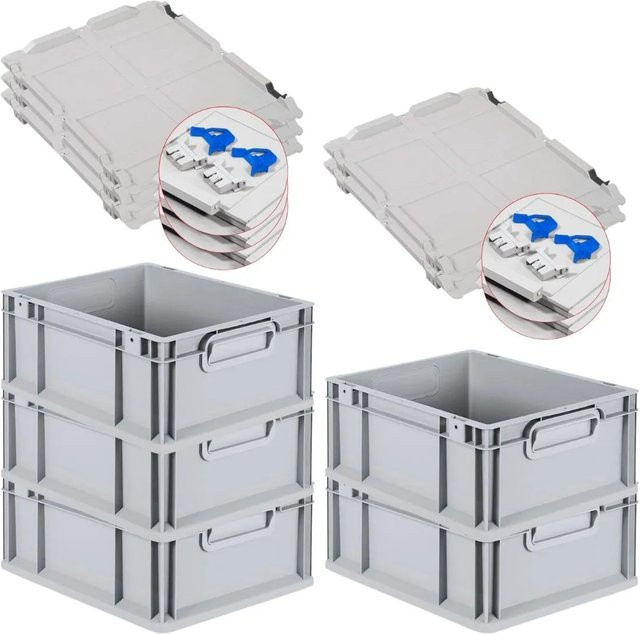 PROREGAL SuperSparSet 5x Eurobox NextGen Grip mit Scharnierdeckel und blauen Schiebeschnappverschlüssen, Grau, H x B x T: 17 x 30 x 40 cm, 16 Liter - Bild 1