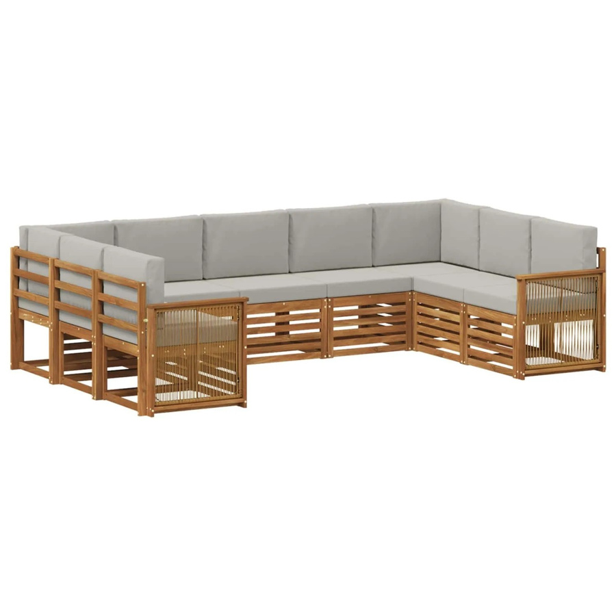 vidaXL Ecksofa Set in L-Form aus Massivholz Akazie mit Kissen in Grau und Natur - Bild 2