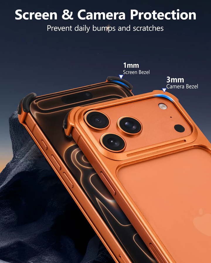 Eary Metall-Handyhülle für iPhone 17 Pro und iPhone 17 Pro Max in Orange, Rahmenloser Bumper-Schutz mit Stoßfestigkeit und Anti-Fall-Funktion - Bild 3