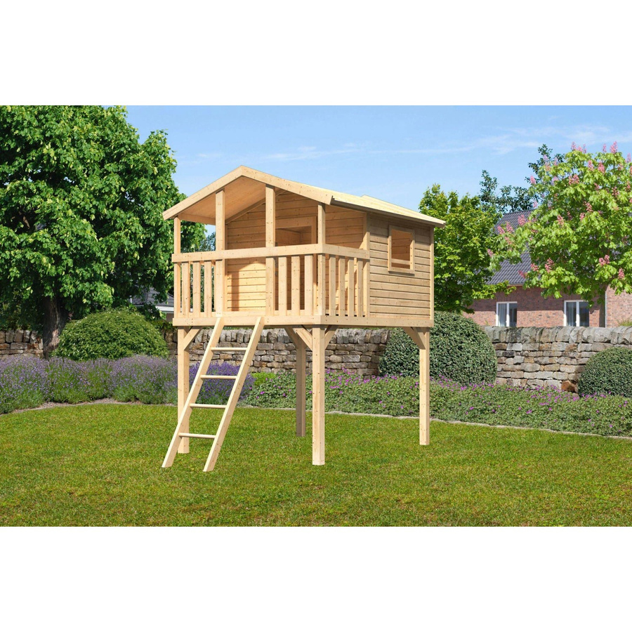 Karibu Spielturm Benjamin Stelzenhaus mit Holzleiter in Natur und Braun, B/H/T: 225 x 309 x 250 cm - Bild 2