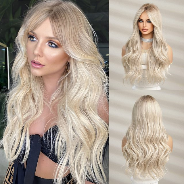 HAIRCUBE Perücke, goldbraun, ombre, mittellang, gewellt, mit Pony, Damen - Bild 1