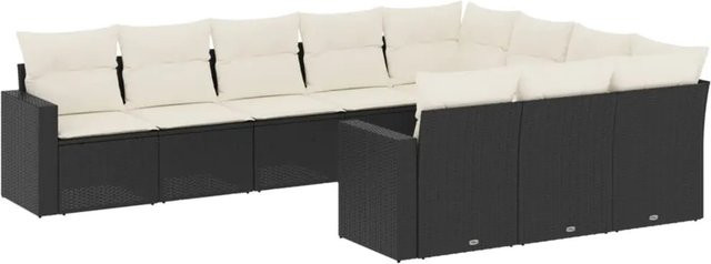vidaXL 10-teilige Garten-Sofagarnitur aus Poly-Rattan in Schwarz mit Kissen und L-Form - Bild 1