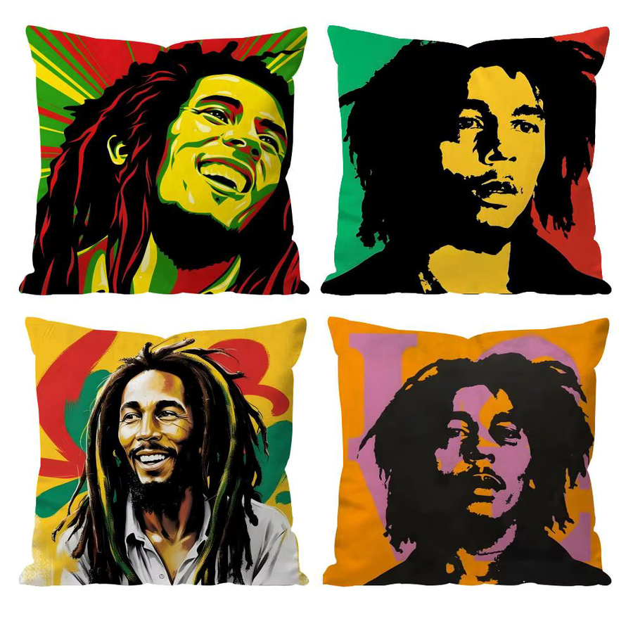 B-Bob M-Marley Singer Kissenbezug mit Grafikmuster in Schwarz und Multicolour, 30 x 30 cm - Bild 2