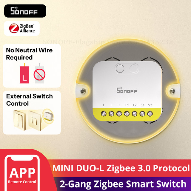 SONOFF MINI DUO-L MINI-ZB2GS-L Zigbee Smart Switch 2-Gang Zweikanalsteuerung in Weiß ohne Neutralleiter erforderlich - Bild 1