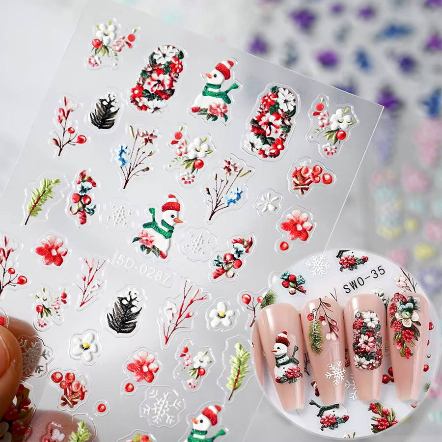 MAFANAILS Nagelaufkleber, 2 Stück, Schneeflocken und Schneemann, Bunt - Bild 2