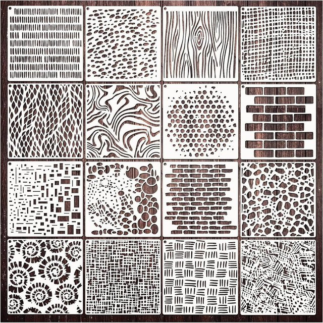 Bview Art 16 wiederverwendbare strukturierte Malschablonen aus Kunststoff in Weiß für Scrapbooking und Tagebuch-Dekoration - Bild 1