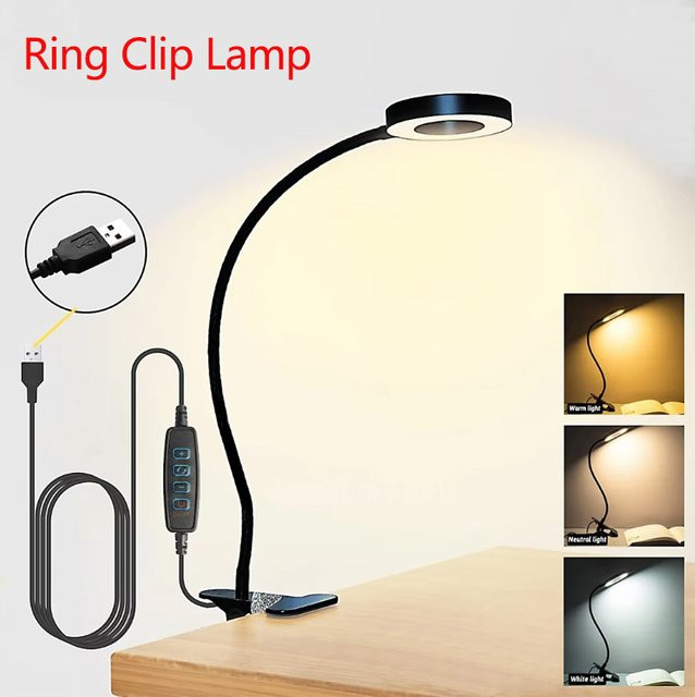DOUWENXI Flexible LED-Ringlampe mit Schwanenhals und verstellbarer Klemme in Schwarz - Bild 1