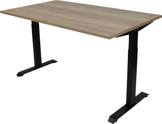 Euroseats Elektrischer Schreibtisch in Schwarz und Eiche, höhenverstellbar, B: 140 cm, T: 80 cm - Bild 1
