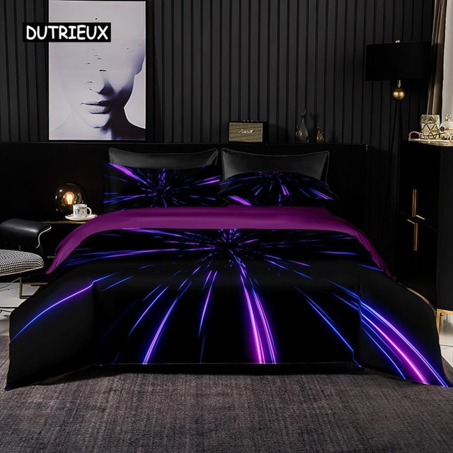 Modisches Bettwäsche-Set von Binchi Outdoor Product mit moderner Textur und Grafikdesign in Lila, bestehend aus 1 Bettbezug und 2 Kissenbezügen, B/H: 150 x 200 cm - Bild 1