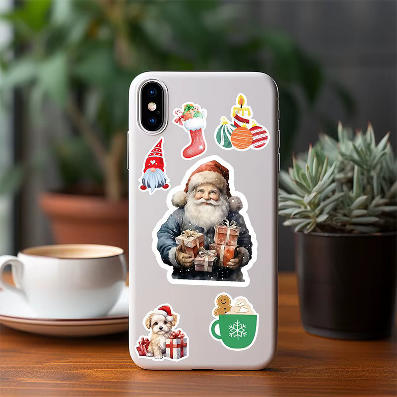 50 Stück wasserfeste Weihnachtsaufkleber aus Vinyl mit lustigen Weihnachtsmann-Motiven in Multicolour für Scrapbooking - Bild 3