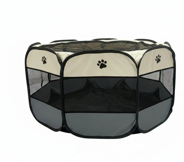 Relaxdays Welpenauslauf faltbar aus Eisen und Polyester, wetterfest, Schwarz, B: 114 cm, H: 58 cm, T: 58 cm - Bild 1