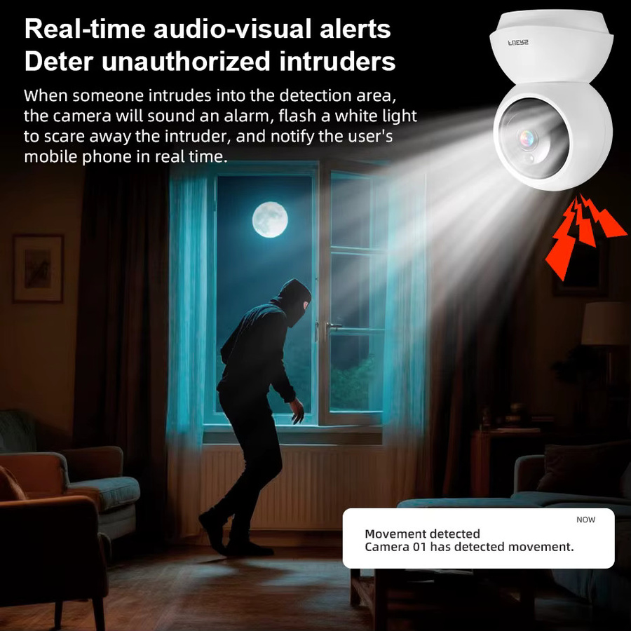Fuers Tuya Smart Home WiFi IP Überwachungskamera mit 5MP, AI-Erkennung und automatischem Tracking, weißer Indoor Baby Monitor mit App-Steuerung - Bild 3