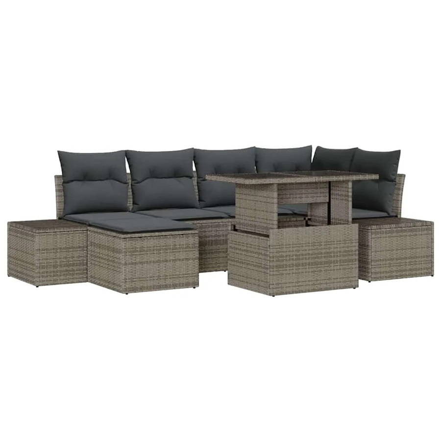 vidaXL 7-teiliges Garten-Sofa-Set aus Poly Rattan in Grau mit Stauraum und Polstern - Bild 2