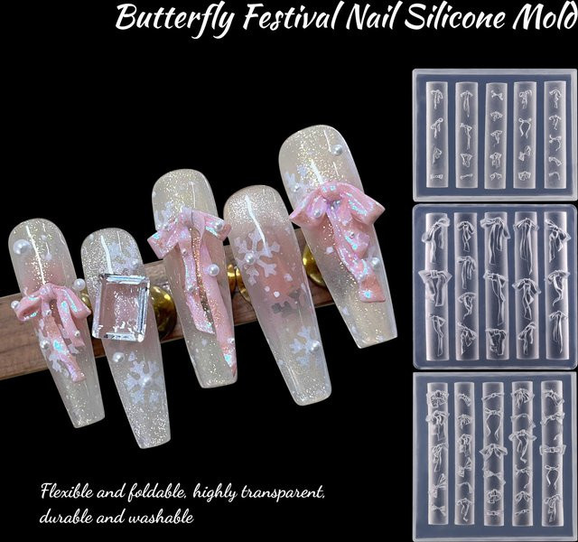 Silikon-Nagelkunstform mit Schleifenmuster, Relief-Design - Bild 1