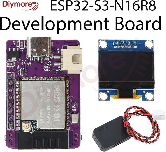 Diymore Mini ESP32-S3-N16R8 Entwicklungsboard für Xiaozhi Ai Voice Dialogue Robot Modul mit 0,96 Zoll OLED-Bildschirm und USB-C Schnittstelle in Lila - Bild 1