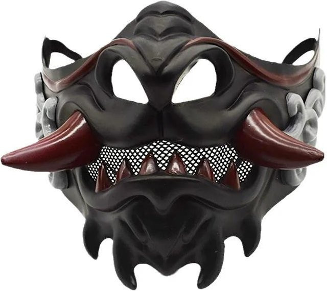 Japanische Samurai Oni Dämon Maske, Plastik, Schwarz - Bild 1