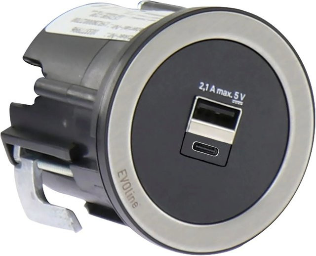 EVOline One USB-Charger 2-fach Typ A und C mit Abdeckring in Schwarz und Edelstahl für den Einbau - Bild 1