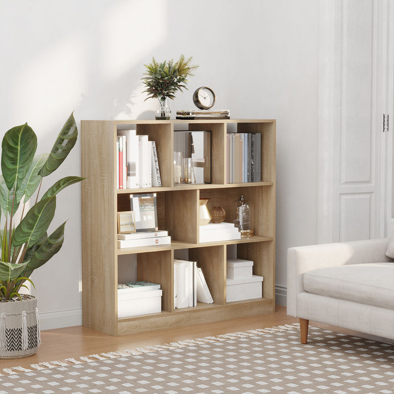 HOMCOM Bücherregal Eiche Natur, 3-stöckiges Aufbewahrungsregal für Büro und Wohnzimmer, B/T/H: 97,5 x 30 x 100 cm - Bild 2