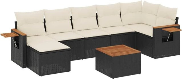 vidaXL 8-teilige Garten-Sofagarnitur mit Kissen aus Poly-Rattan und Akazienholz in Schwarz - Bild 1