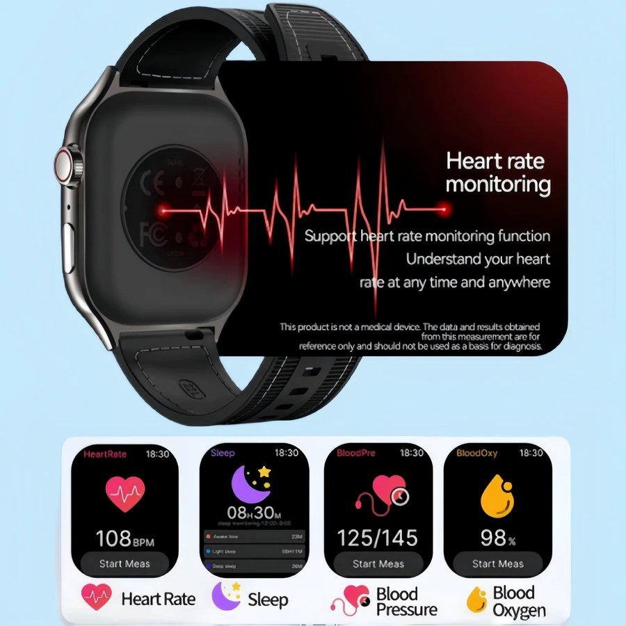 LAXASFIT Smartwatch mit gebogenem 2,01 Zoll Touchscreen, Bluetooth-Anruf, kabellosem Laden, Herzfrequenzmessung und Sprachassistent in Schwarz oder Blau - Bild 4