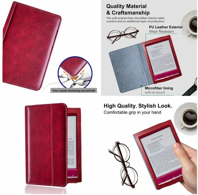 Sony PRS T1 E-Reader Hülle Premium Leder Folio Cover in Rot mit stoßfestem Schutz und weichem Mikrofaserfutter für 6 Zoll Geräte - Bild 1
