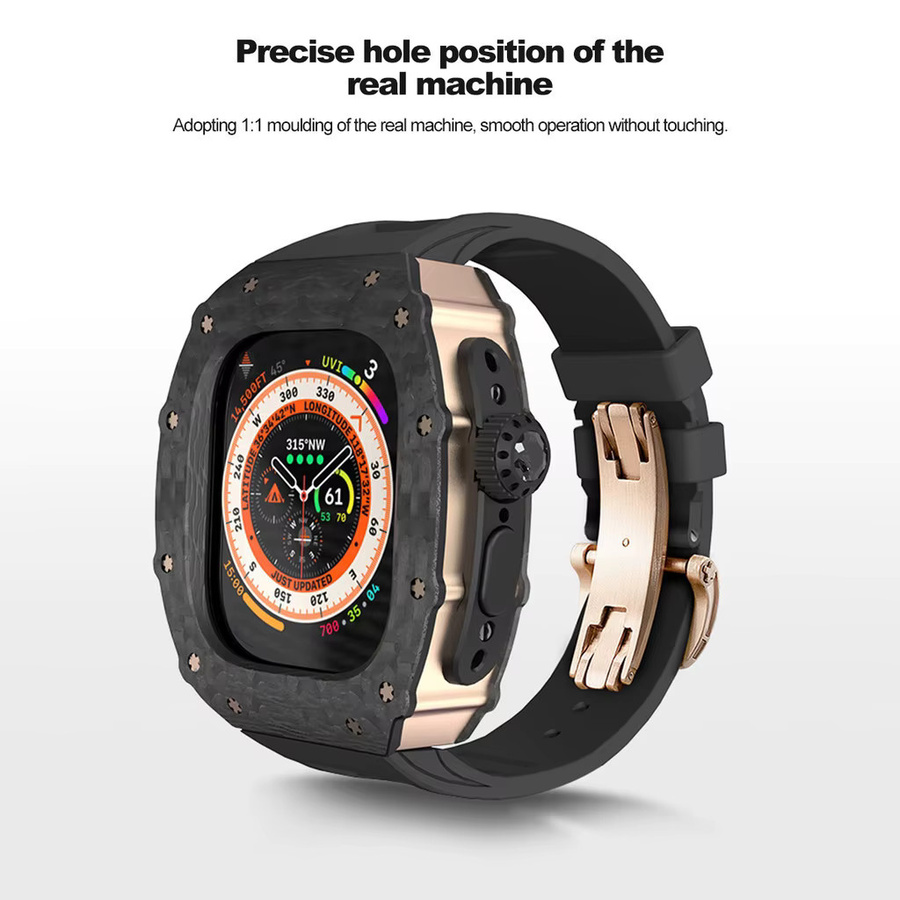 FancyWrist Modifikationsset für Apple Watch Ultra, Kohlefaser-Metallgehäuse, Kautschukarmband, Schwarz, Unisex - Bild 4