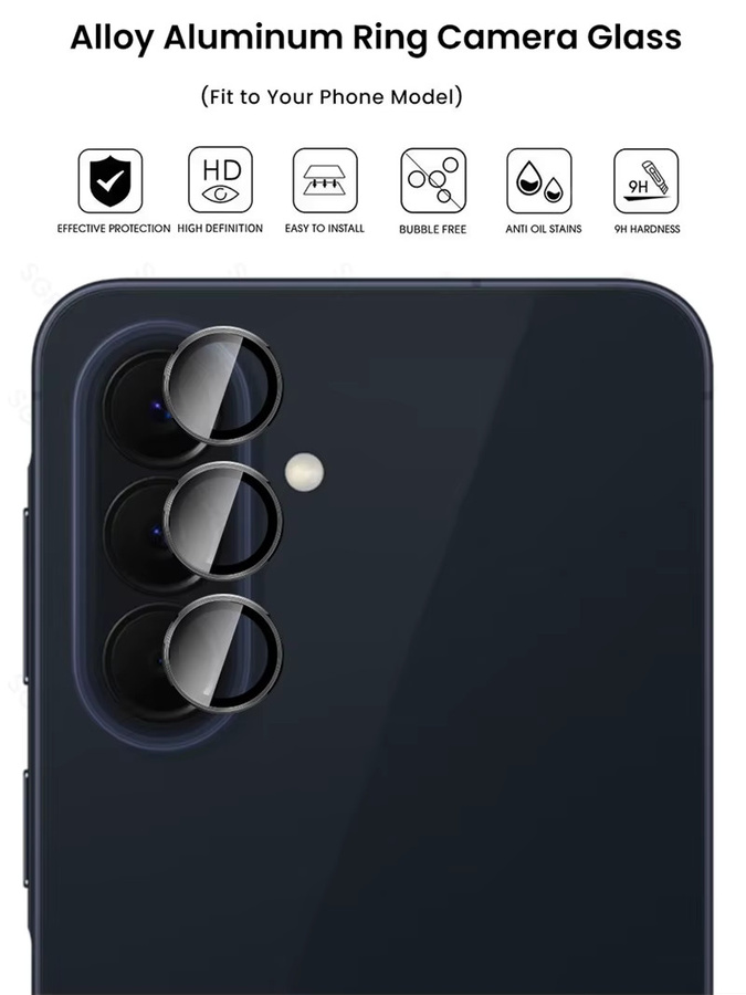 Samsung Galaxy A57 A37 5G Kameraschutzkappe aus Aluminium-Legierung mit 9H Glas Rücklinsenabdeckung in Silber oder Schwarz - Bild 5