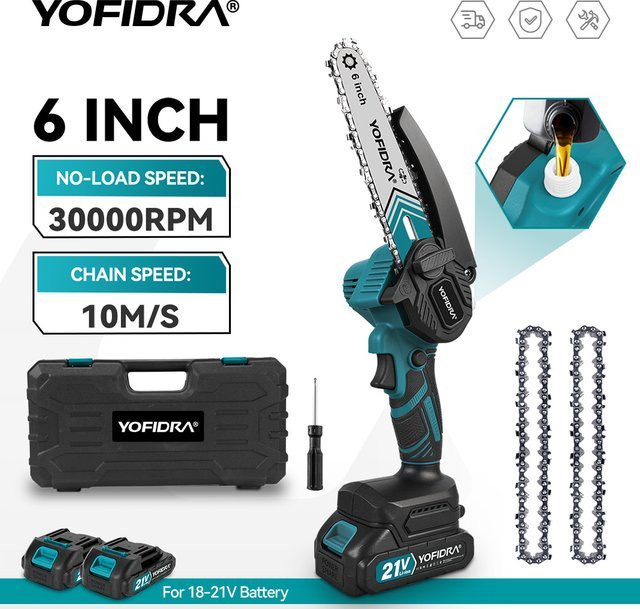 YOFIDRA Elektrische Akku-Kettensäge mit Öler für Makita LXT Batterien zum Schneiden von Holz und Ästen - Bild 1