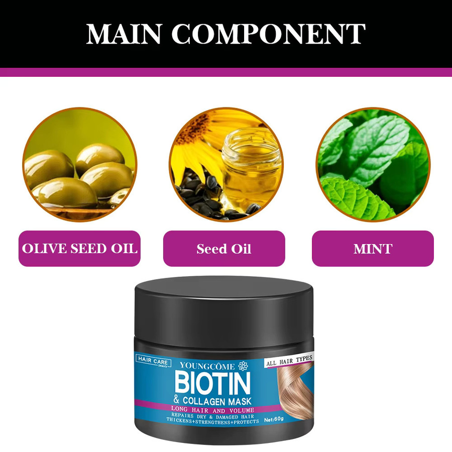YOUNGCOME Haarmaske mit Biotin, Kollagen, Keratin, für trockenes und strapaziertes Haar - Bild 5