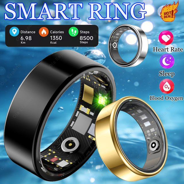 Ola Esporte Smart Ring Schwarz mit Ladeetui zur Herzfrequenz- und Blutsauerstoffüberwachung für Männer und Frauen, wasserdicht, kompatibel mit Android und iOS - Bild 1