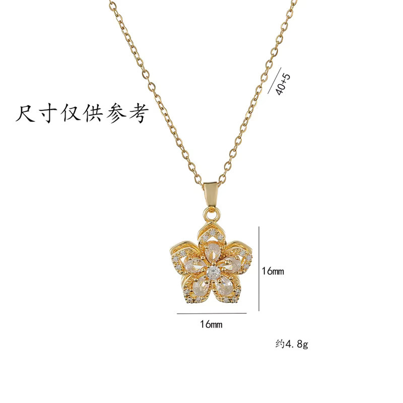 Rinhoo Halskette, Edelstahl, Gold, Zirkonia, Damen, Blume - Bild 2