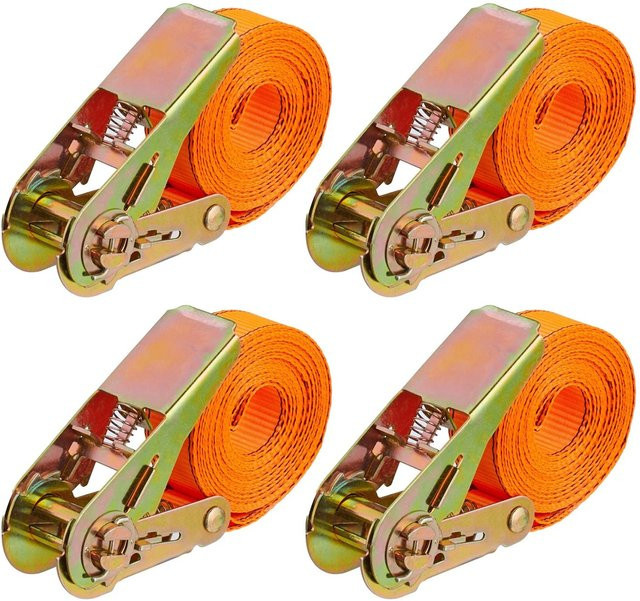 Relaxdays Spanngurte aus Polyester mit Ratsche und Stahl, 4er Set, Orange Gold, Länge: 4 m - Bild 1