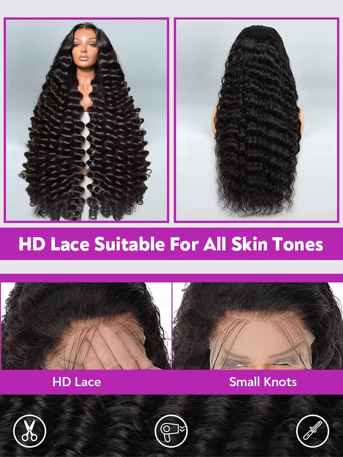 AMYTUD Lace-Frontal-Perücke, Echthaar, tiefes Wellenmuster, Damen - Bild 5