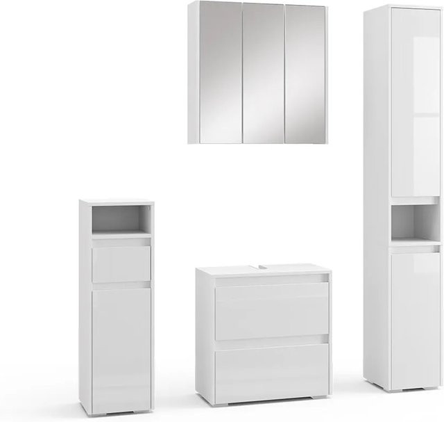 Vicco Badmöbel-Set Majest in Weiß Hochglanz, 4-teiliges Badezimmer-Möbelset mit Spiegelschrank, Waschbeckenunterschrank, Hochschrank und Midischrank - Bild 2