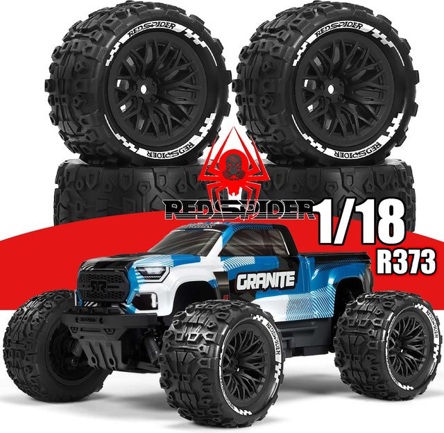 RS MX1.85 RC-Räder und Reifen, 12 mm Sechskant-Radreifen-Sets, 1:18, Schwarz - Bild 1