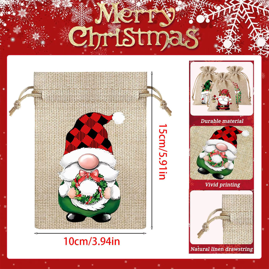 12-teiliges Set Weihnachts-Süßigkeitstüten aus Jute mit Zwerg-Dekoration in Mehrfarbig für Weihnachten und Neujahr - Bild 5