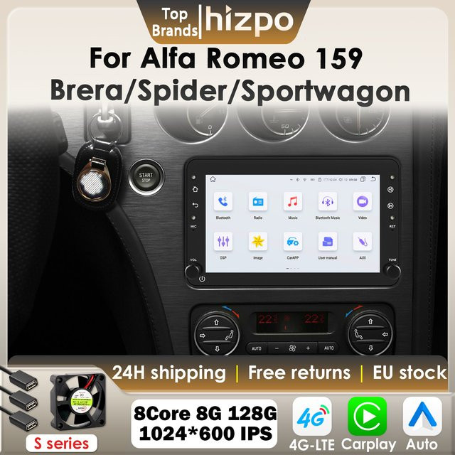 Hizpo 7 Zoll CarPlay und Android Auto Multimedia Radio für Alfa Romeo 159 Brera Spider Sportwagon mit GPS und 4G in Schwarz - Bild 1