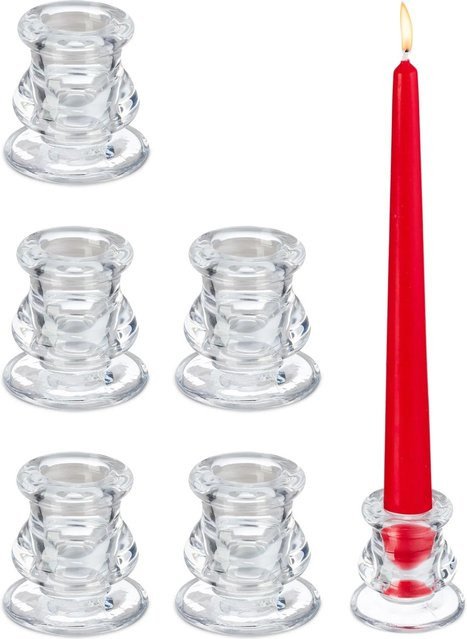 Relaxdays Stabkerzenhalter aus Glas in Transparent, 6er Set, geschwungen, Durchmesser: 5,5 cm - Bild 1