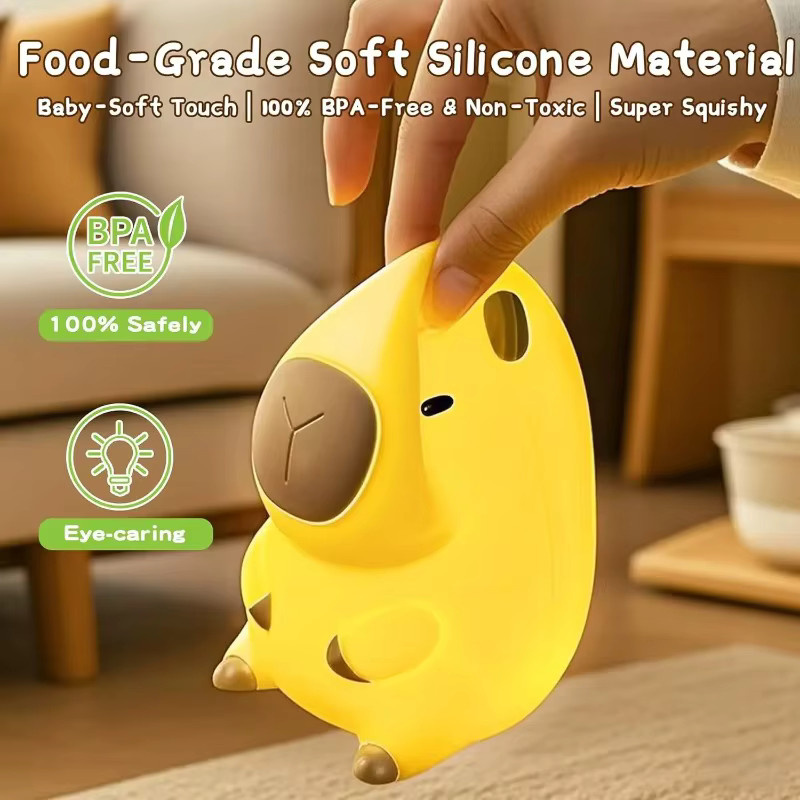 Feimefeiyou LED-Nachtlicht Capybara aus Silikon, USB-aufladbare dimmbare Tierlampe mit Timer für Kinder - Bild 3