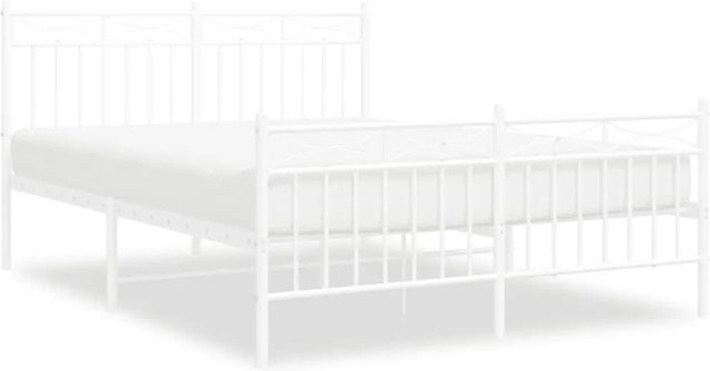 vidaXL Bettgestell aus Metall mit Kopf- und Fußteil in Weiß, B/T/H: 135 x 190 cm - Bild 1